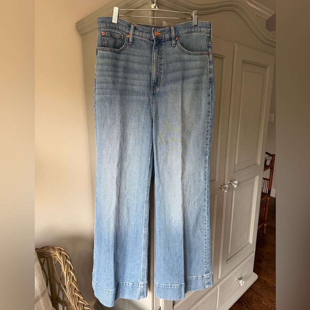 J. Crew High-Rise Denim Wide Leg Trouser Jean Chambray blue wash   size 30